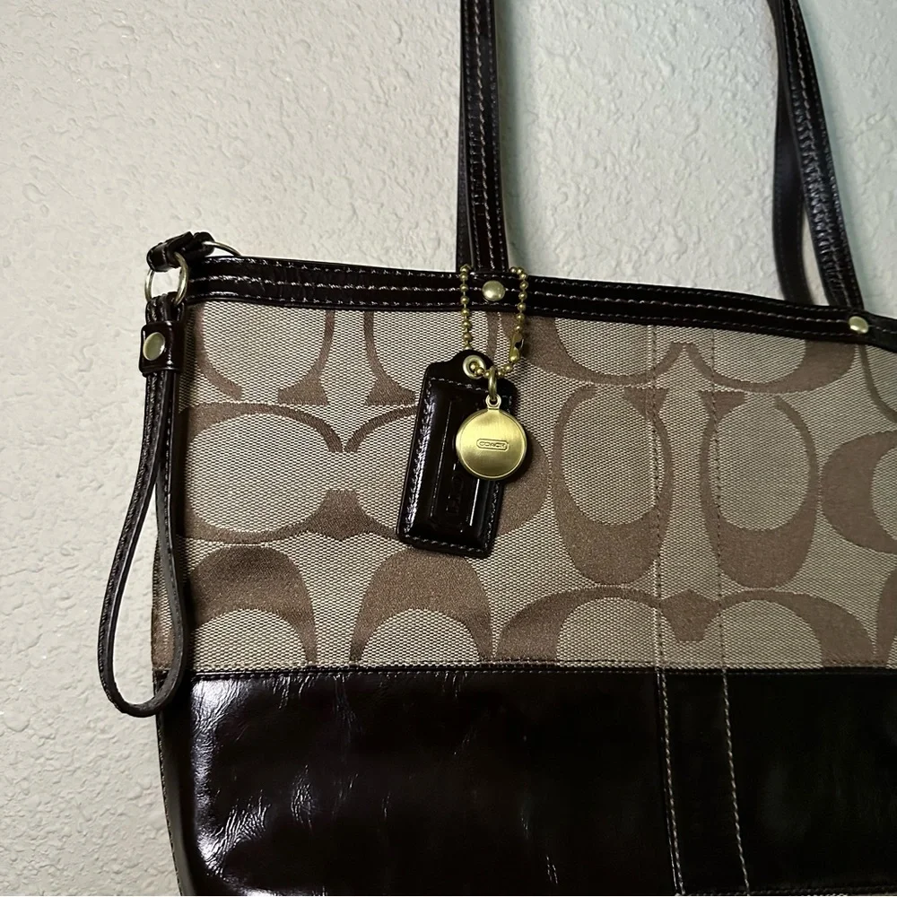 Coach Signature Canvas & Leather Brown Tote Handbag - Picture 6 of 13